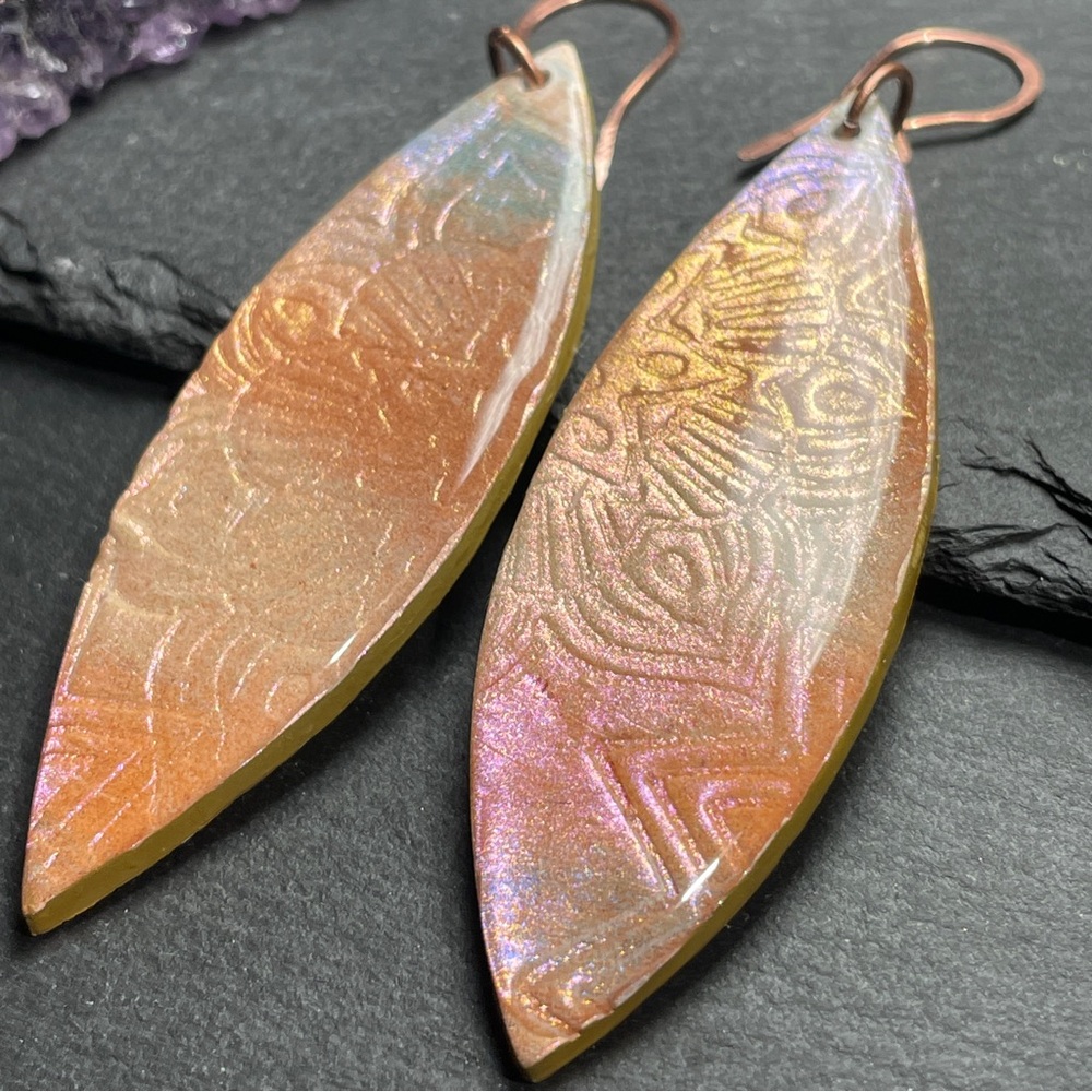 Tribal Painted Pink and Orange 
Surfboard Boho Earrings - Picture 12 of 16